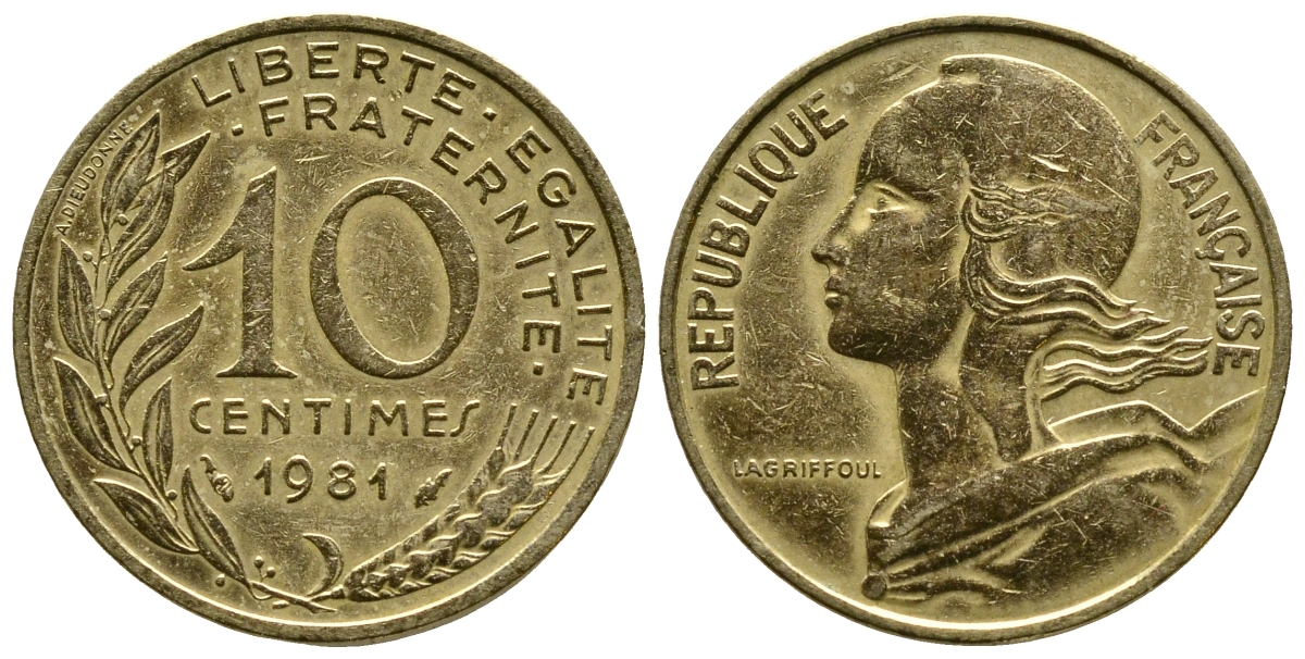 ФРАНЦИЯ 10 САНТИМОВ 1981 ТИП MARIANNE KM 929 медь алюминий никель 93-1321
