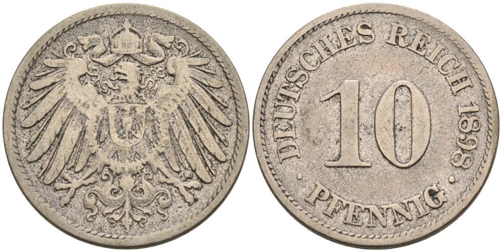 Германия 10 пфеннигов 1898 A KM 12, J. 13 медно-никель 4575-552