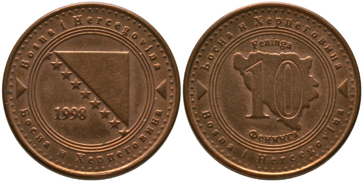 Босния и Герцеговина 10 фенингов 1998 KM 115 сталь плакированная медью 4549-243