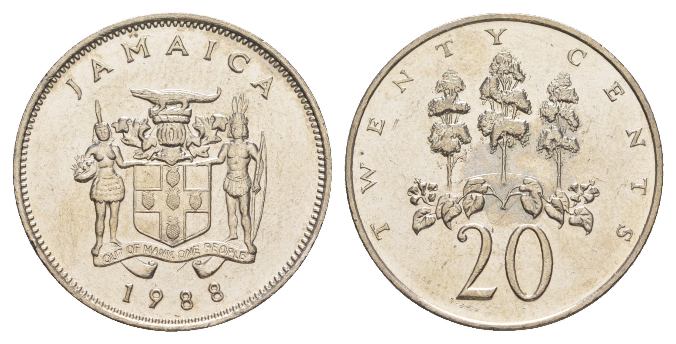 Ямайка 20 центов 1988 KM 48 медно-никель UNC 4652-616