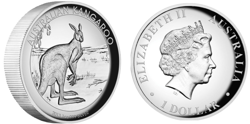 Австралия 1 доллар 2013 кенгуру, высокорельефная KM NEW серебро PROOF 1074-2-23