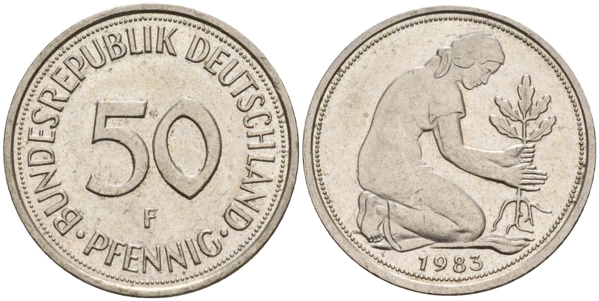 ФРГ 50 пфеннигов 1983 F KM 109, J. 384 медно-никель 4177-721