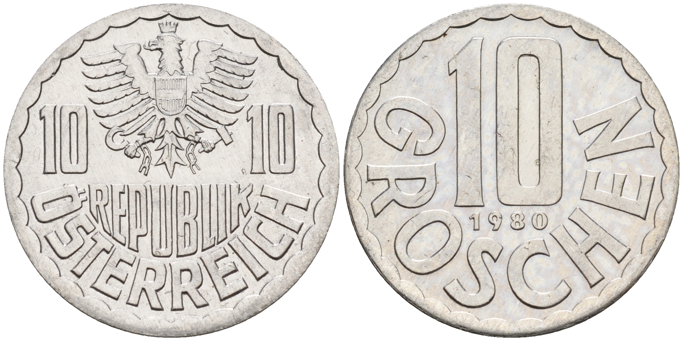 Австрия 10 грошей 1980  KM 2878 алюминий    4152-1131