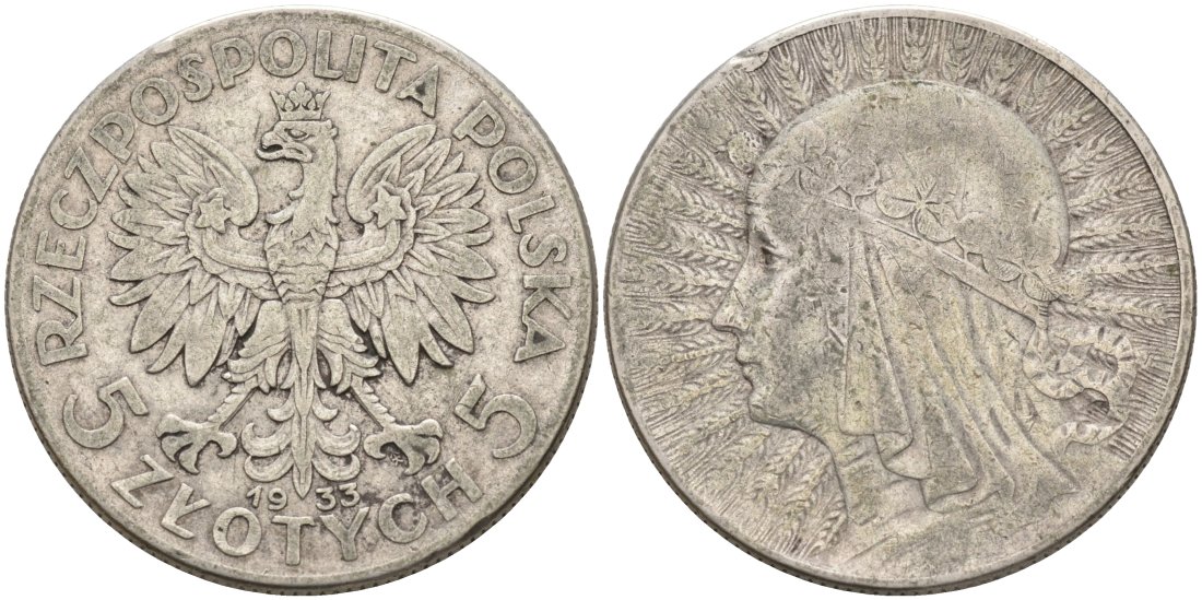 Польша 5 злотых 1933 королева Ядвига KM 21 серебро 4565-612