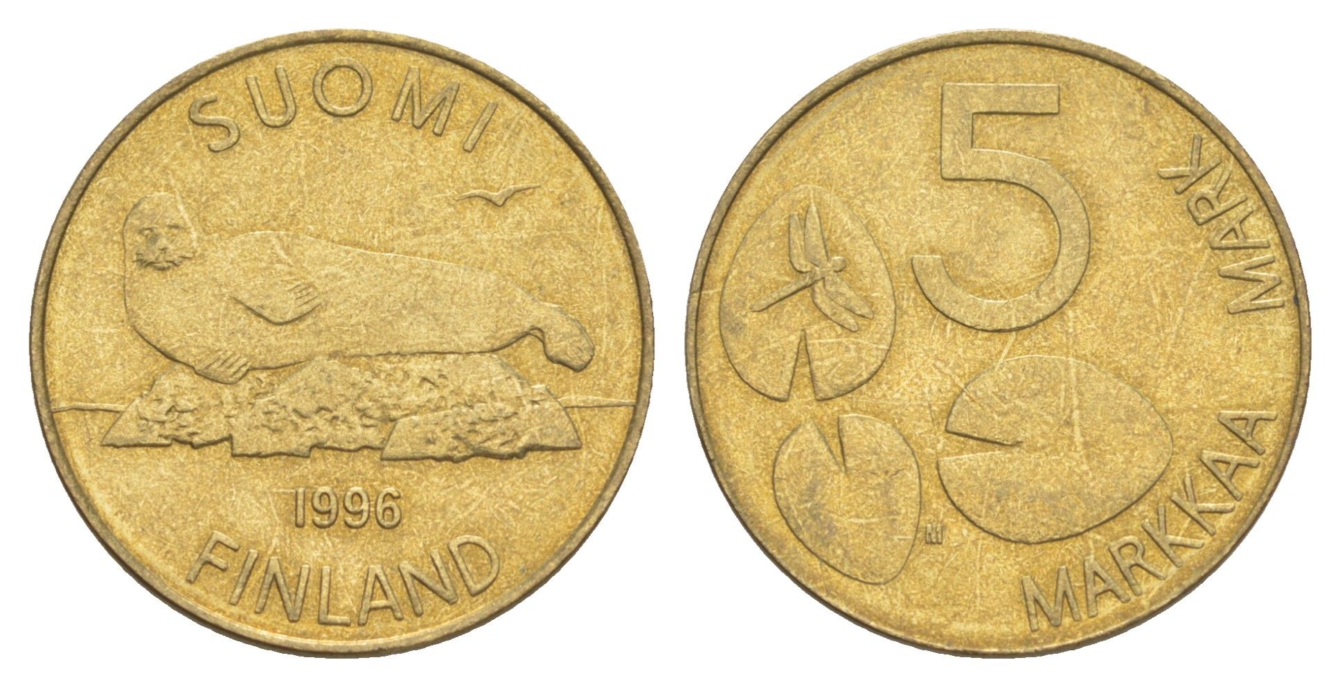 Финляндия 5 марок 1996 KM 73 алюминиевая бронза 4648-634