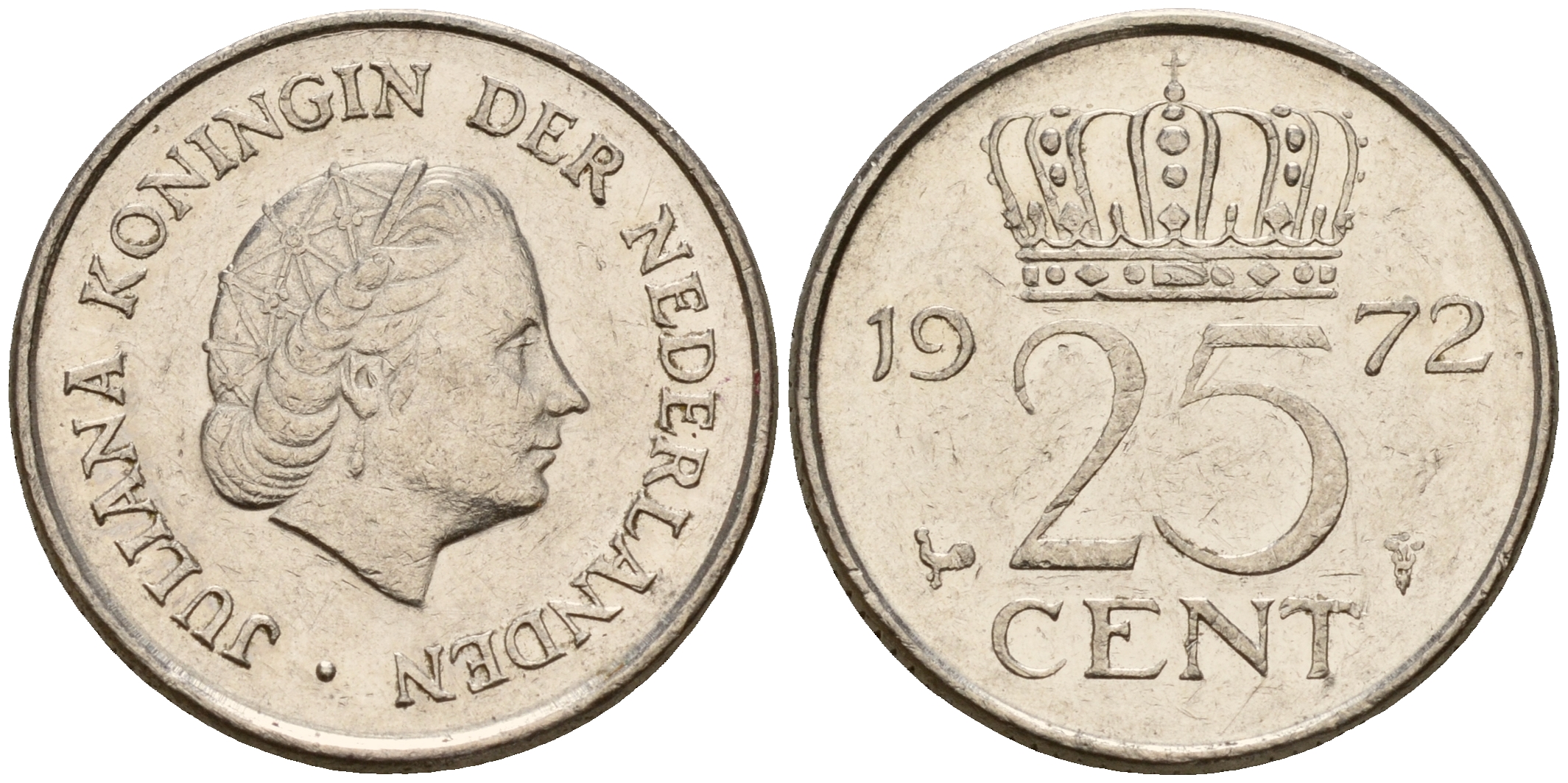 Нидерланды 25 центов 1972 Юлиана (1948-1980) KM 183 никель    4598-463