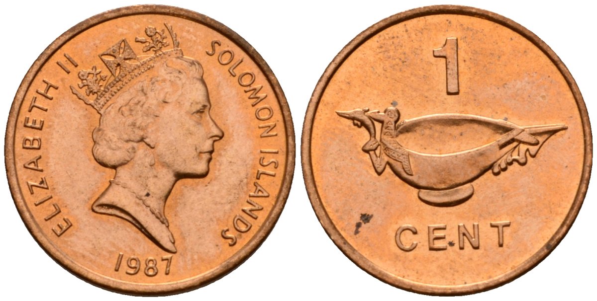 Соломоновы острова 1 цент 1987 Елизавета II (1953-) KM 24 сталь плакированная бронзой aUNC 4602-851