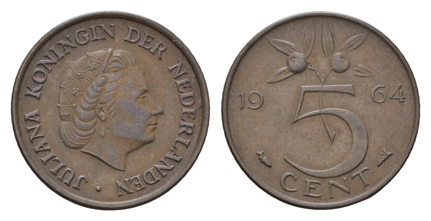 Нидерланды 5 центов 1964 Юлиана (1948-1980) KM 181 бронза 4685-123