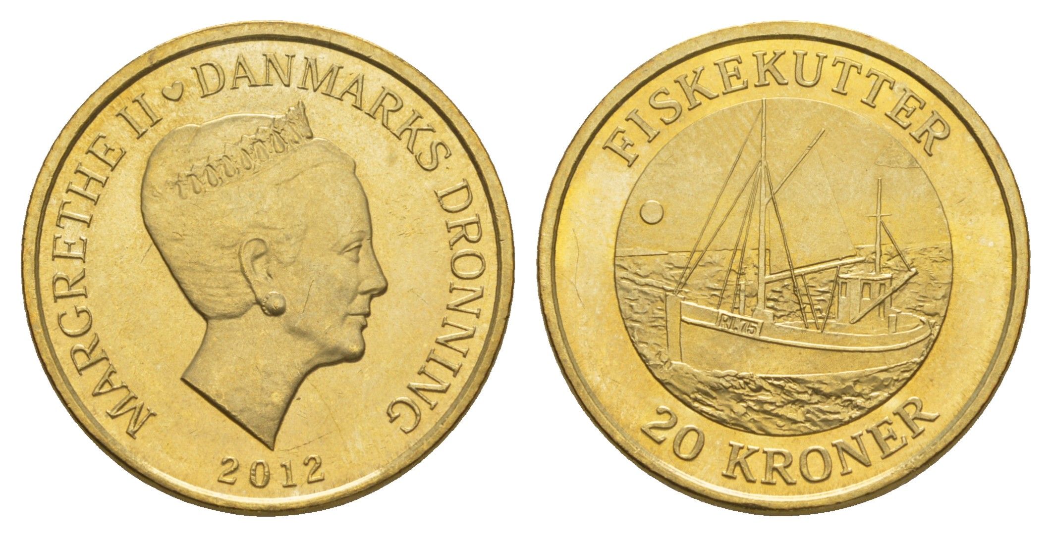 Дания 20 крон 2012 Корабли - Рыболовецкая лодка KM 953 алюминиевая бронза UNC 4650-1223