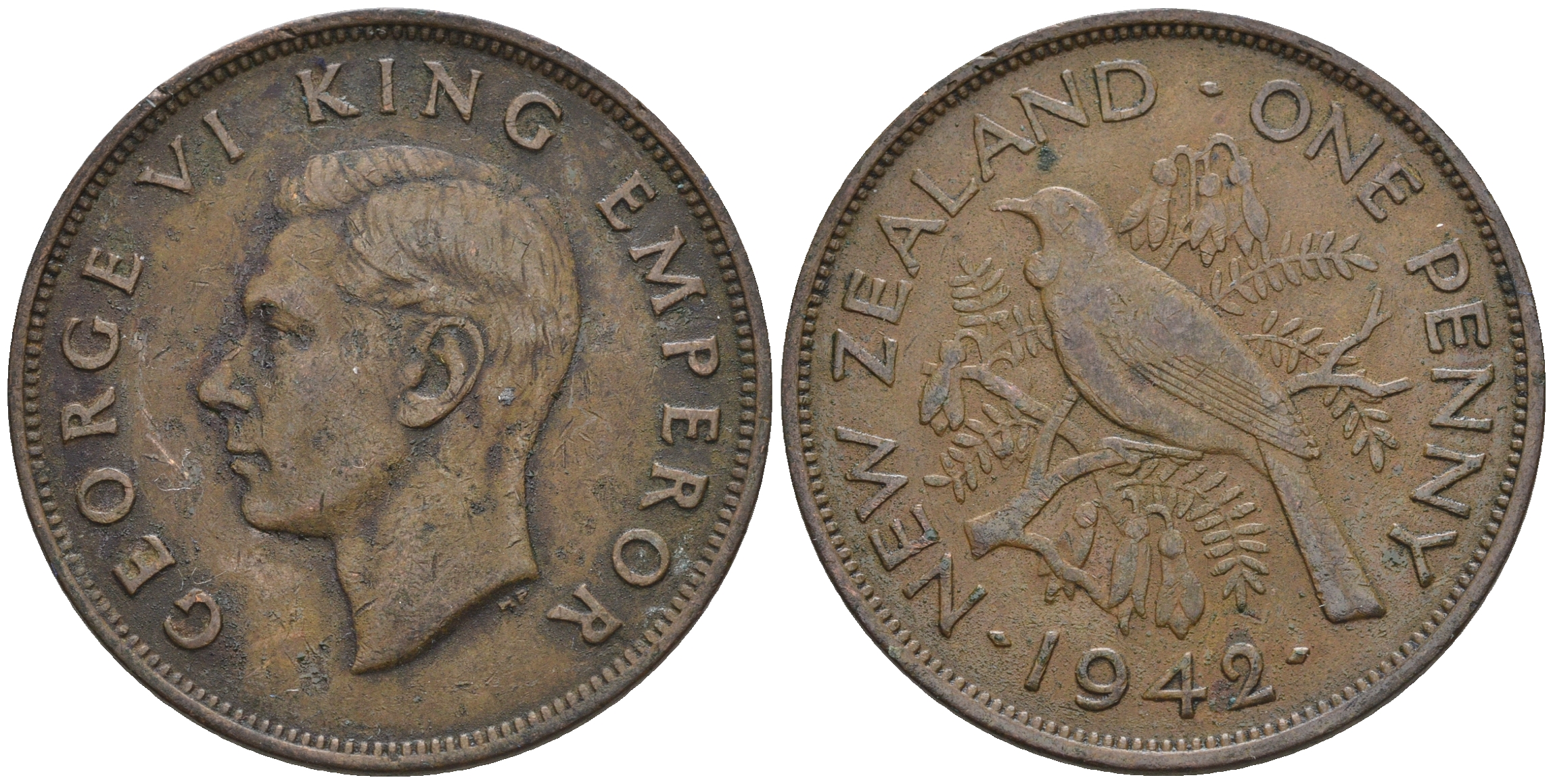 Новая Зеландия 1 пенни 1942 Георг VI (1936-1952) KM 13 бронза    4367-823