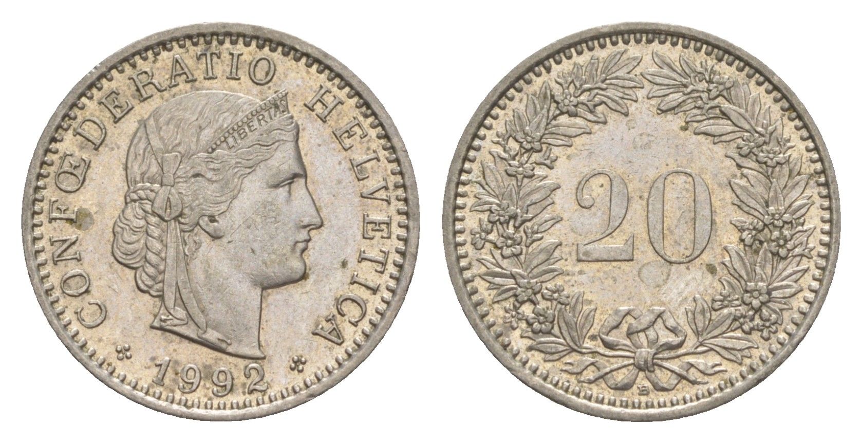 Швейцария 20 раппенов 1992 B KM 29a медно-никель 4623-516