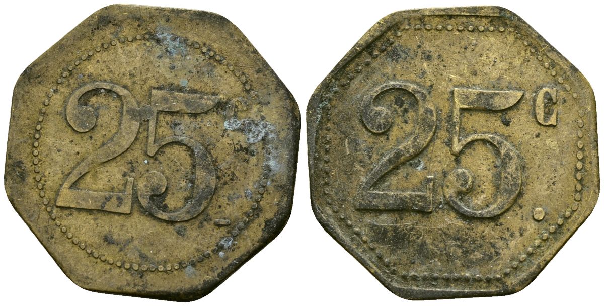 Франция 25 сантимов XIX-XX век ресторанный жетон латунь 4166-615