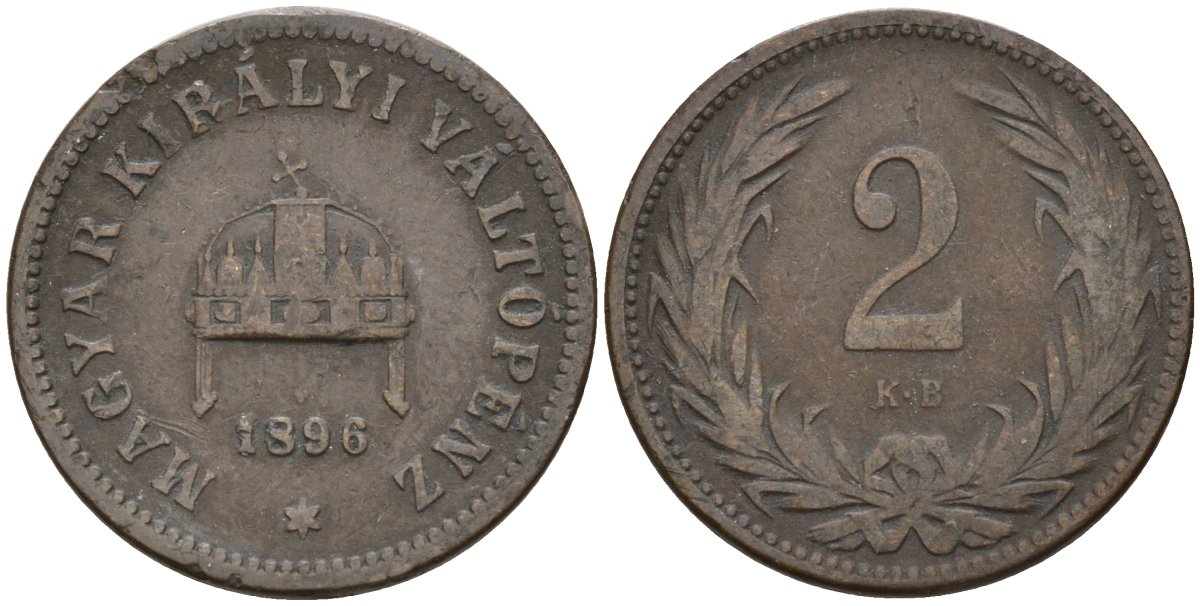 Венгрия 2 филлера 1896 KB, Франц Иосиф I (1848-1916) KM 481 бронза 4151-929