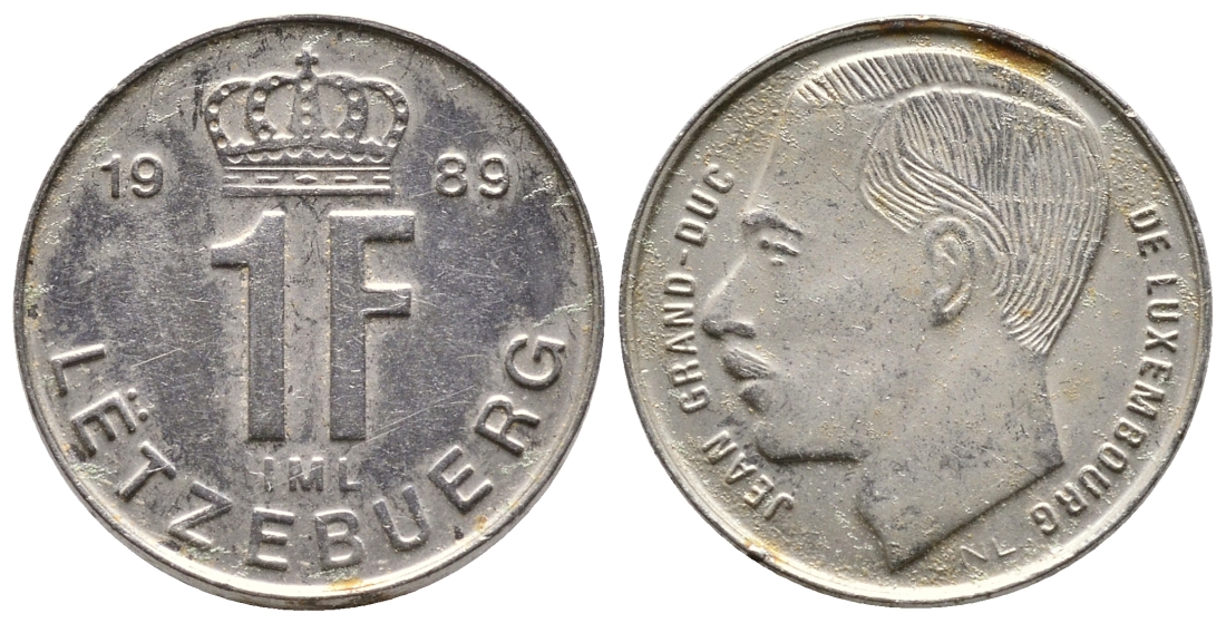 ЛЮКСЕМБУРГ 1 ФРАНК 1989 ЖАК (1964-2000) KM 63 никелированная сталь 179-1044