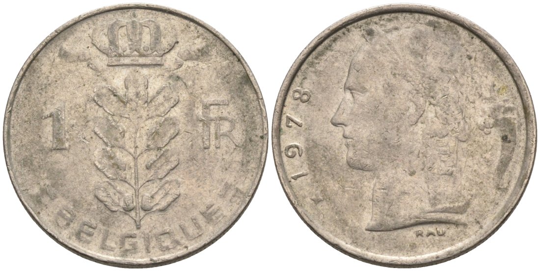 БЕЛЬГИЯ 1 ФРАНК 1978 BELGIQUE КМ 142.1 медно-никель 4573-336