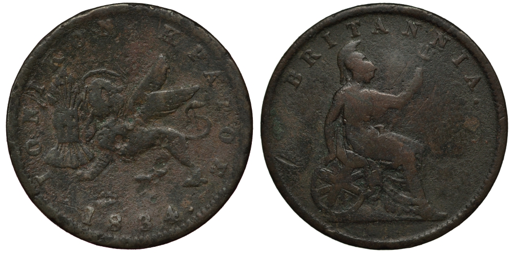 Греция, Ионические острова 1 лепта 1834 Британская администрация (1809-1863) KM 34 медь 650-843