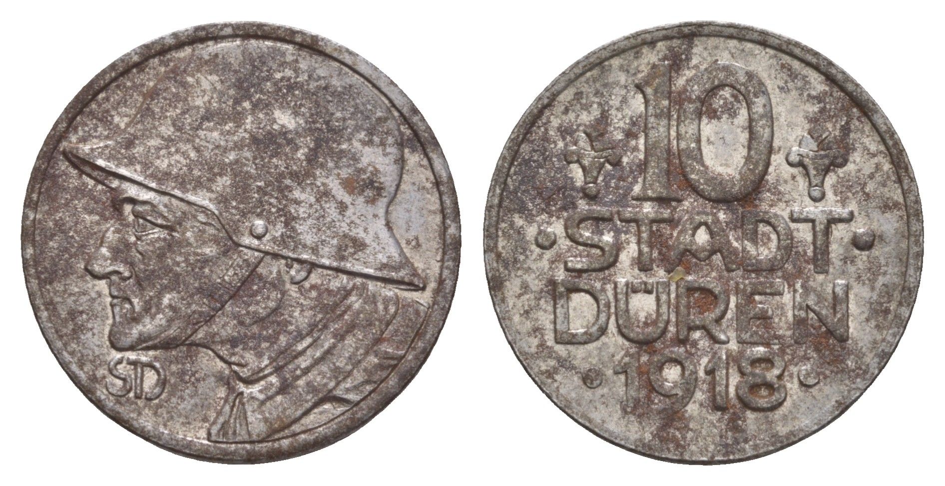 Дюрен 10 пфеннигов 1918 Funck 105.7, Men05 5807.8, Men18 7249.8 железо 5010-645