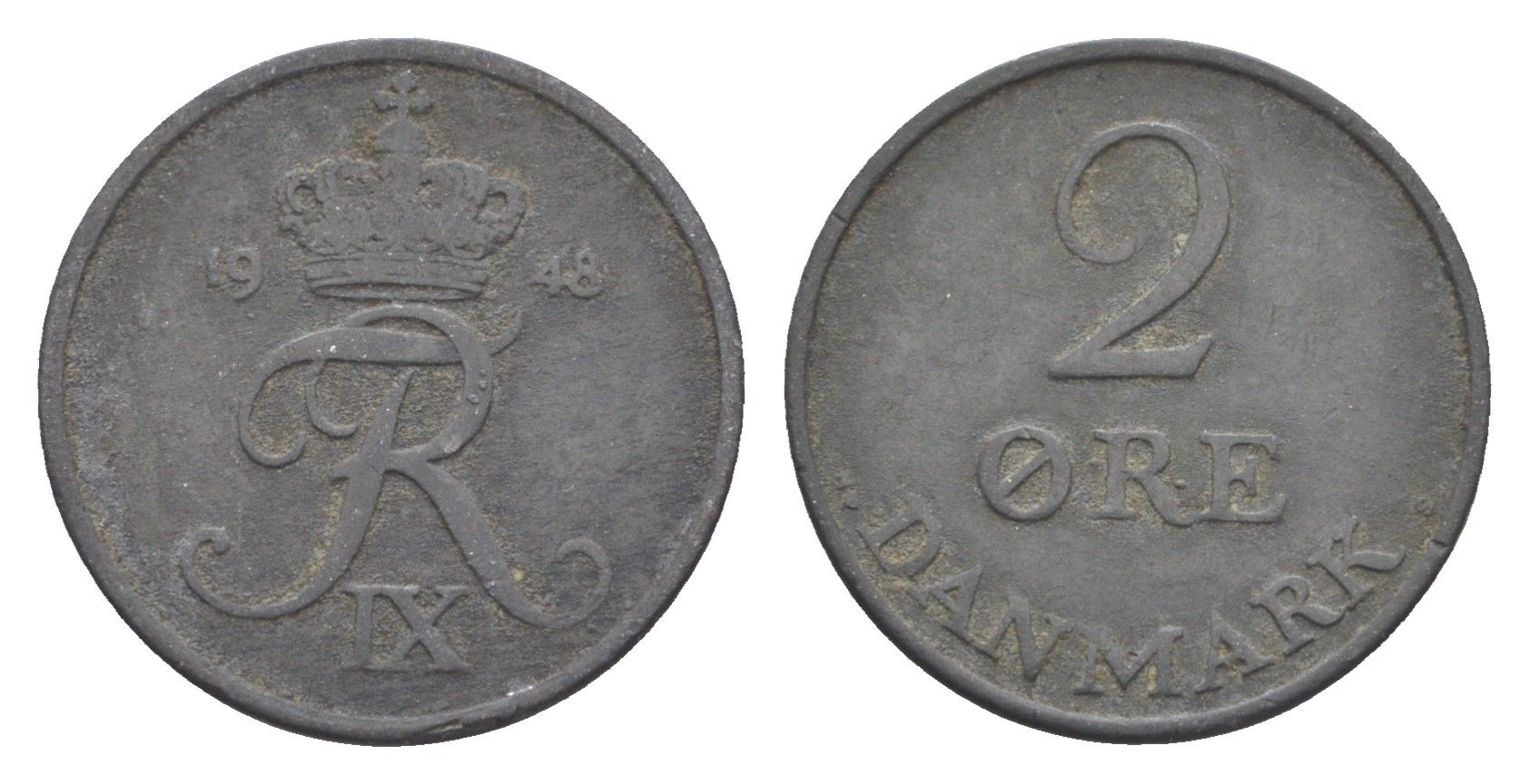 Дания 2 эре 1948 C; S, Фредерик IX (1947-1972) KM 840 цинк 4651-455