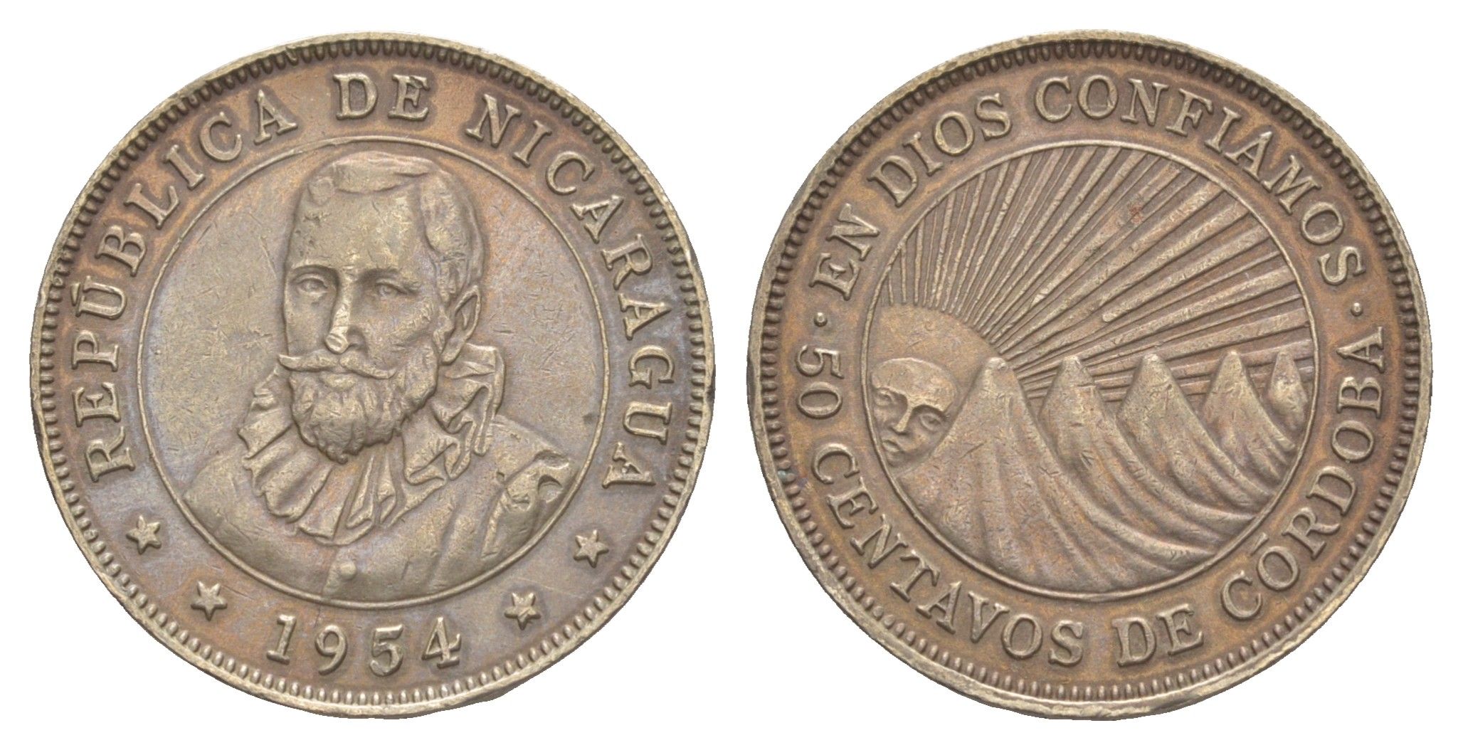 Никарагуа 50 сентаво 1954 KM 19.1 медно-никель 4641-324