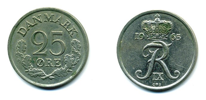 ДАНИЯ 25 ЭРЕ 1965 KM 850 медно-никель 04-923