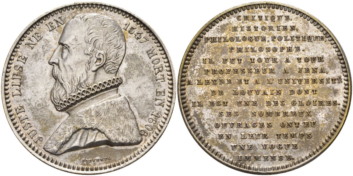 Бельгия медаль ND Джуст Липс (1547-1606), диаметр 34 мм., серебрение Schmidt 911 белый металл 1518-622