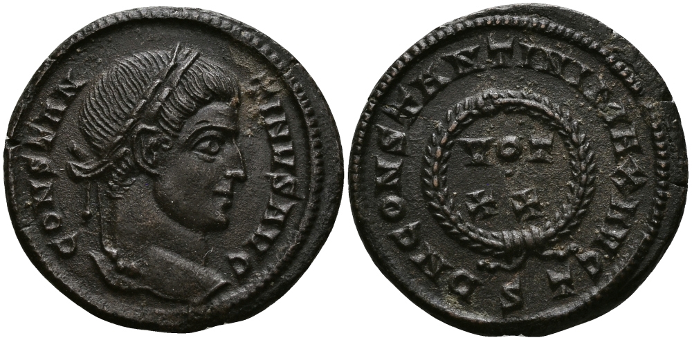 Римская Империя нуммий 320 - 321 Константин I Великий DN CONSTANTINI MAX AVG VOT XX Тицин Good Very fine (степень редкости C3) RIC 140 бронза 1073-10-13