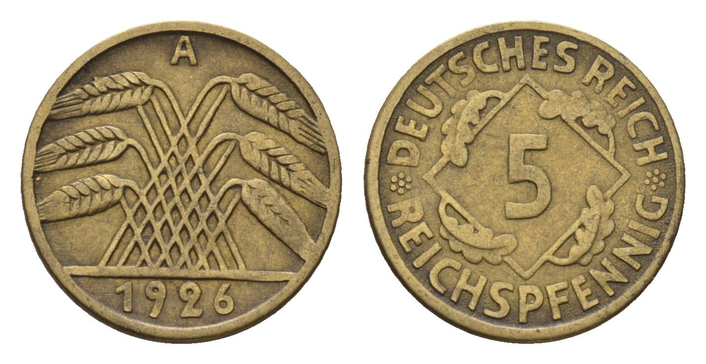 Германия 5 рейхспфеннигов 1926 A KM 39, J. 316 алюминиевая бронза 4684-222