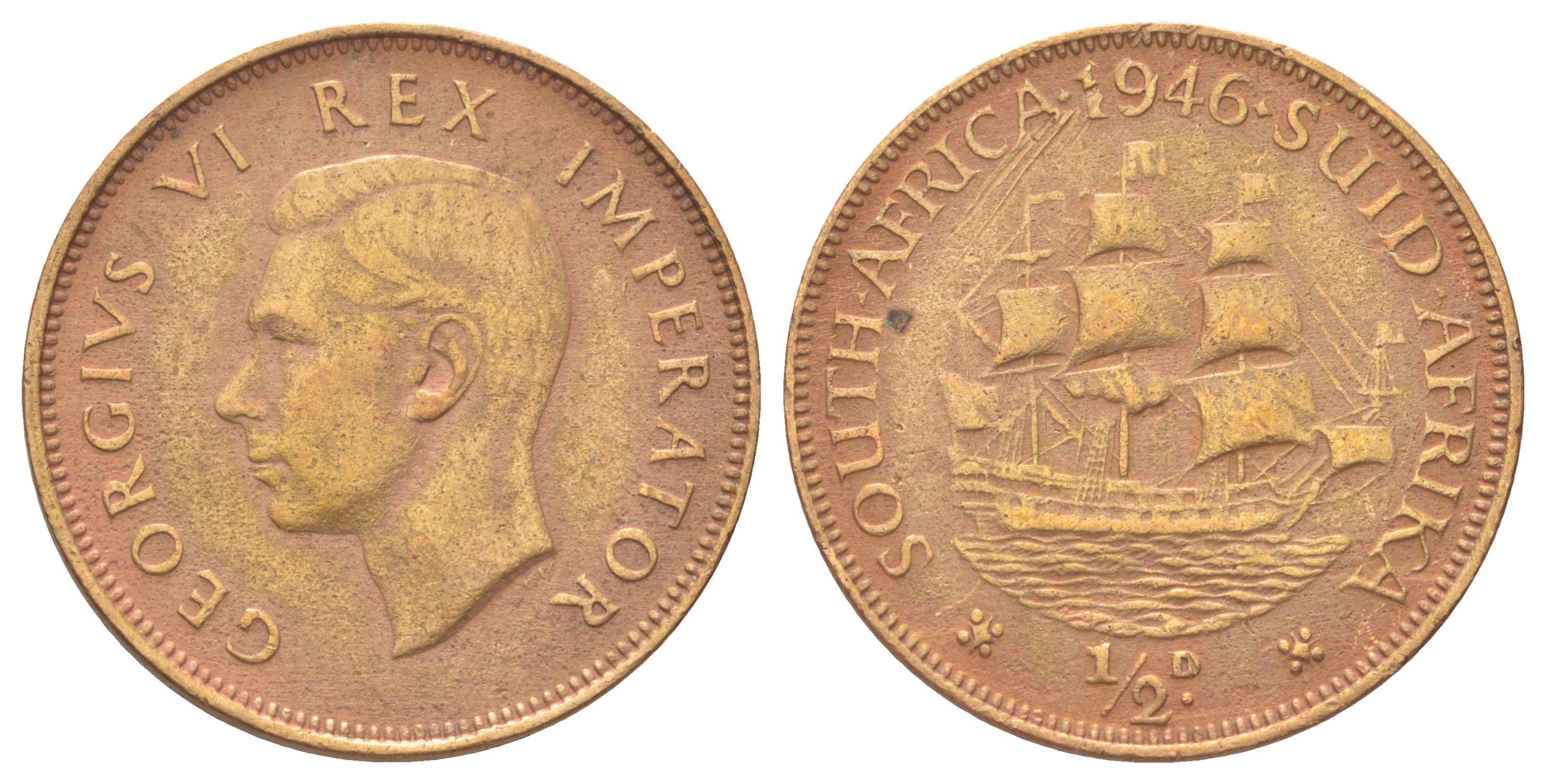 ЮАР 1/2 пенни 1946 KM 24 бронза 4620-423