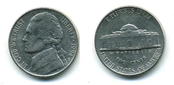 США 5 ЦЕНТОВ 1994 KM A192 медно-никель 4364-341