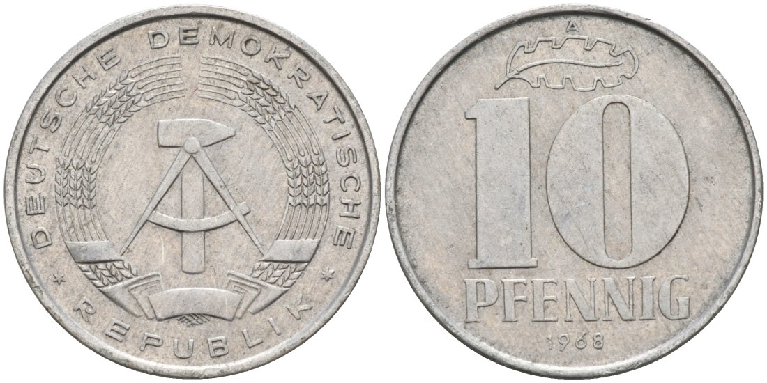 ГДР 10 пфеннигов 1968 А KM 10 алюминий 4571-654