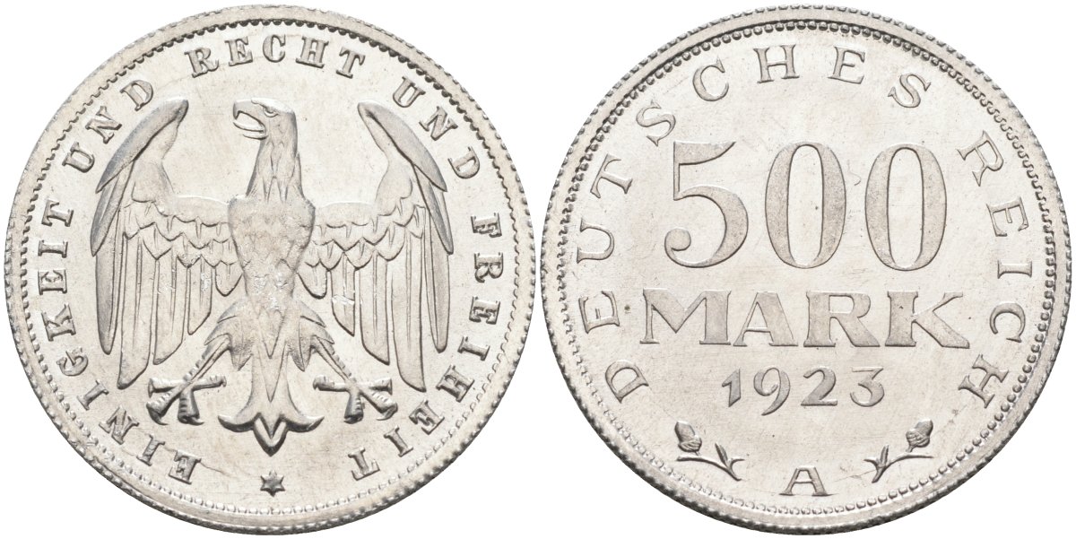 Германия 500 марок 1923 А KM 36, J.305 алюминий UNC 4587-431