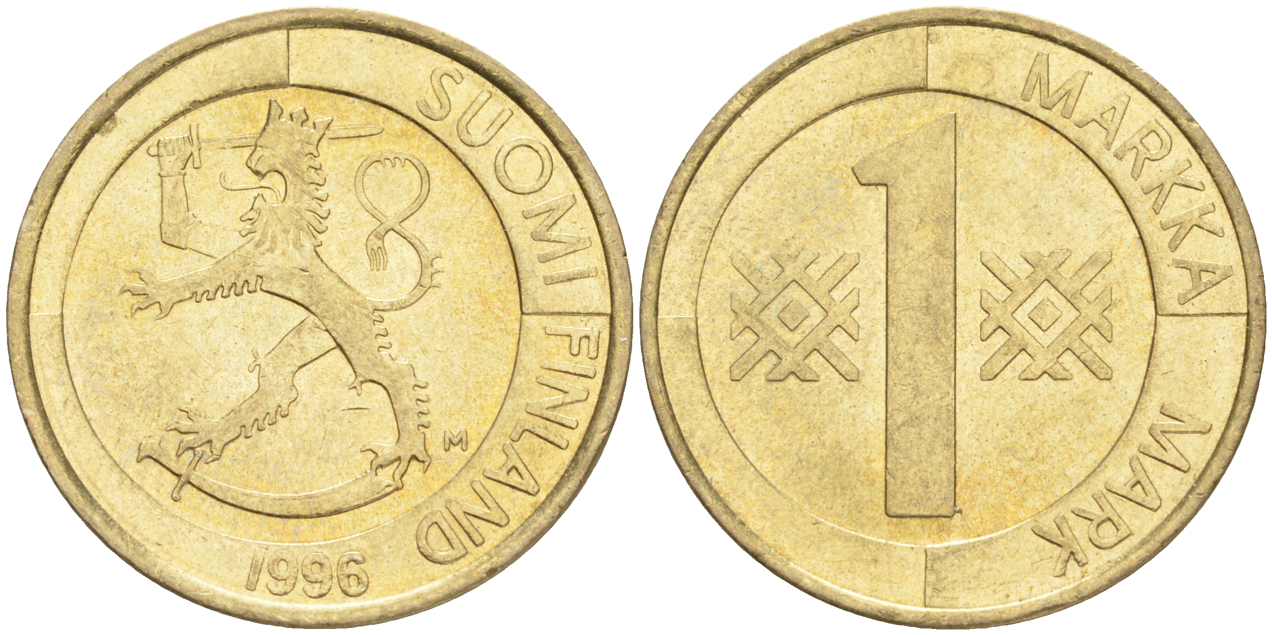 Финляндия 1 марка 1996 M KM 76 алюминиевая бронза 4556-517