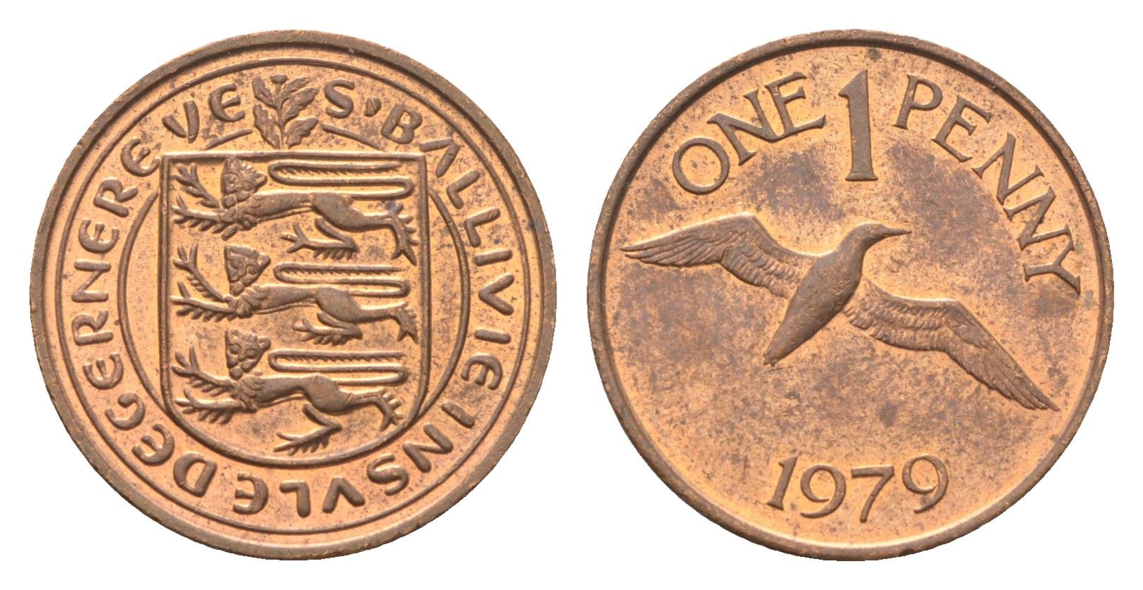 Гернси 1 пенни 1979 Елизавета II (1952-2022), северная олуша в полете KM 27 бронза 4702-723