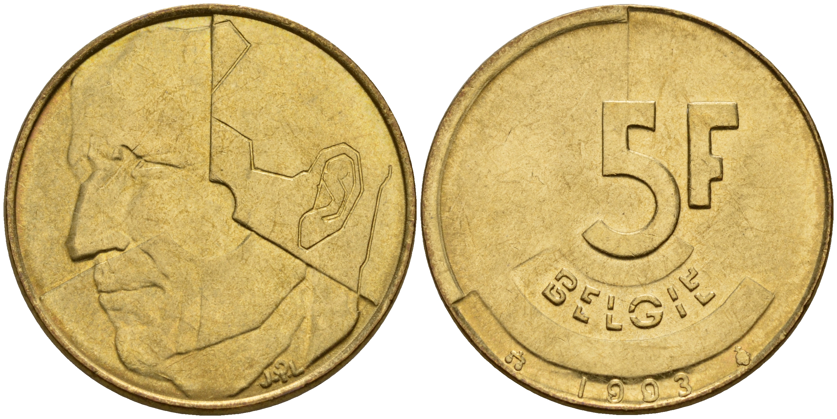 Бельгия 5 франков 1993 Belgie KM 164 алюминиевая бронза плакированная латунью    4187-436