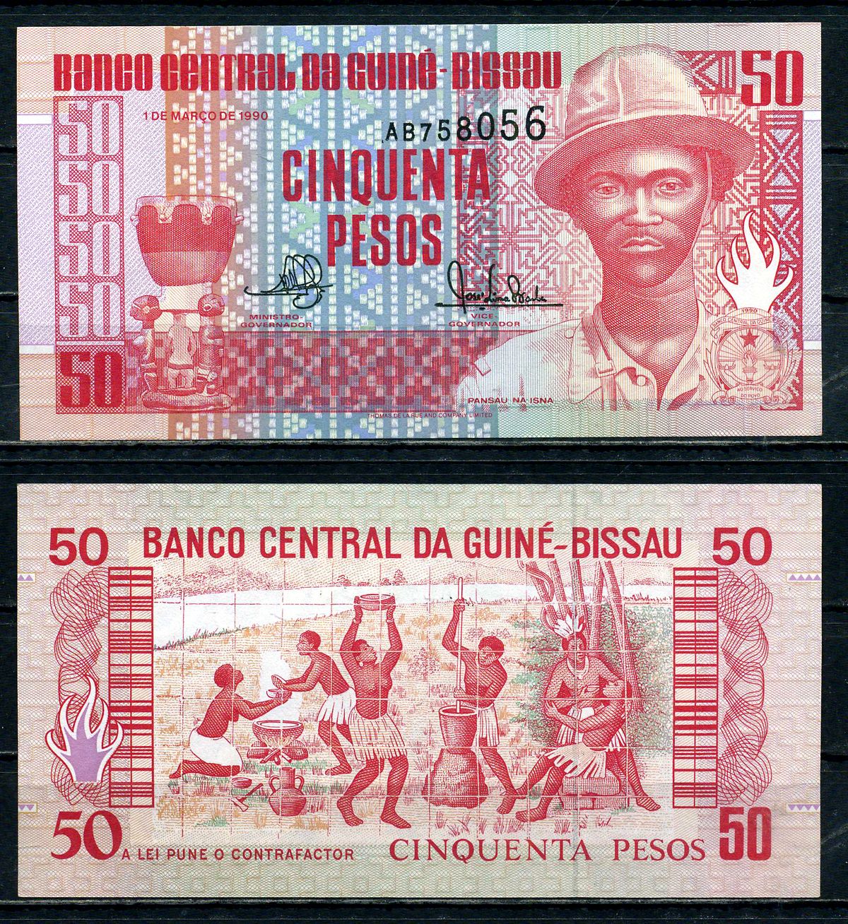 Гвинея-Бисау 50 песо 1990 Pick 10 бумага 2119-12-2-1
