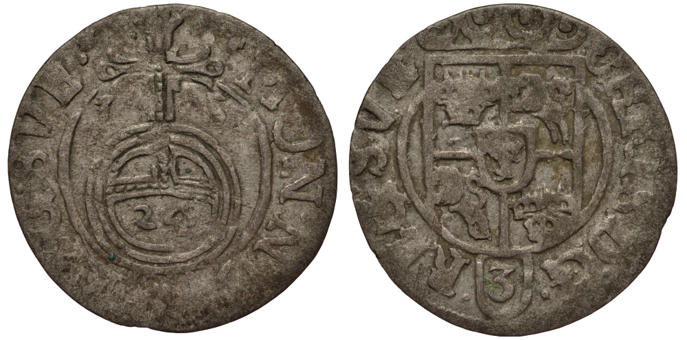 Польша, Эльблонг 1/24 талера 1635 Шведское правление, Кристина (1632-1654), вес 0,95 гр. KM 43 серебро 1516-624