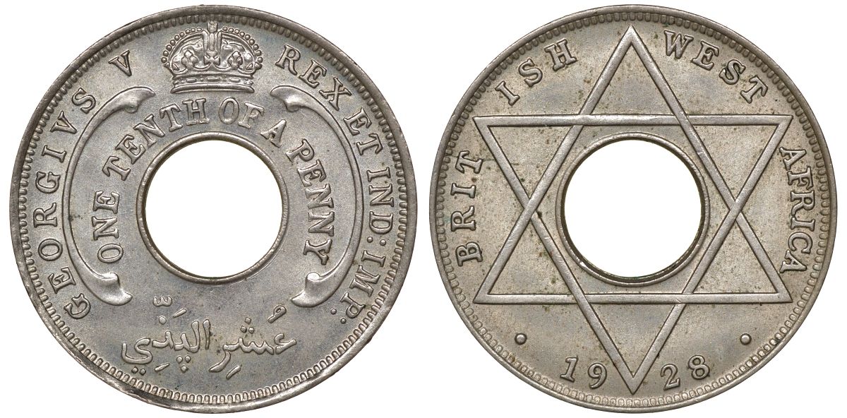 Британская Западная Африка 1/10 пенни 1928 Георг V KM 7 медно-никель 51-1625