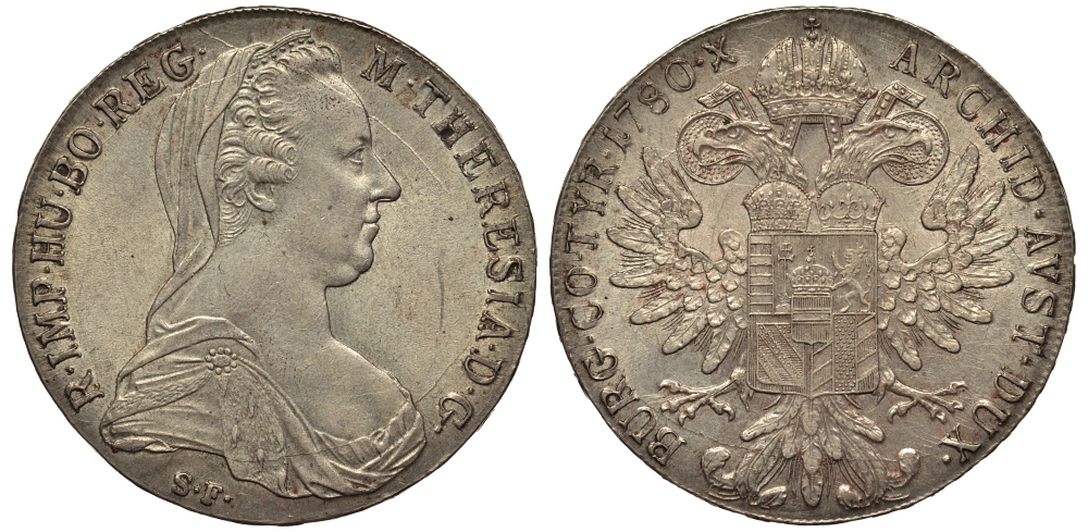 Австрия 1 талер 1780 SF, Мария Терезия, официальный рестрайк KM Т1 серебро 1522-942