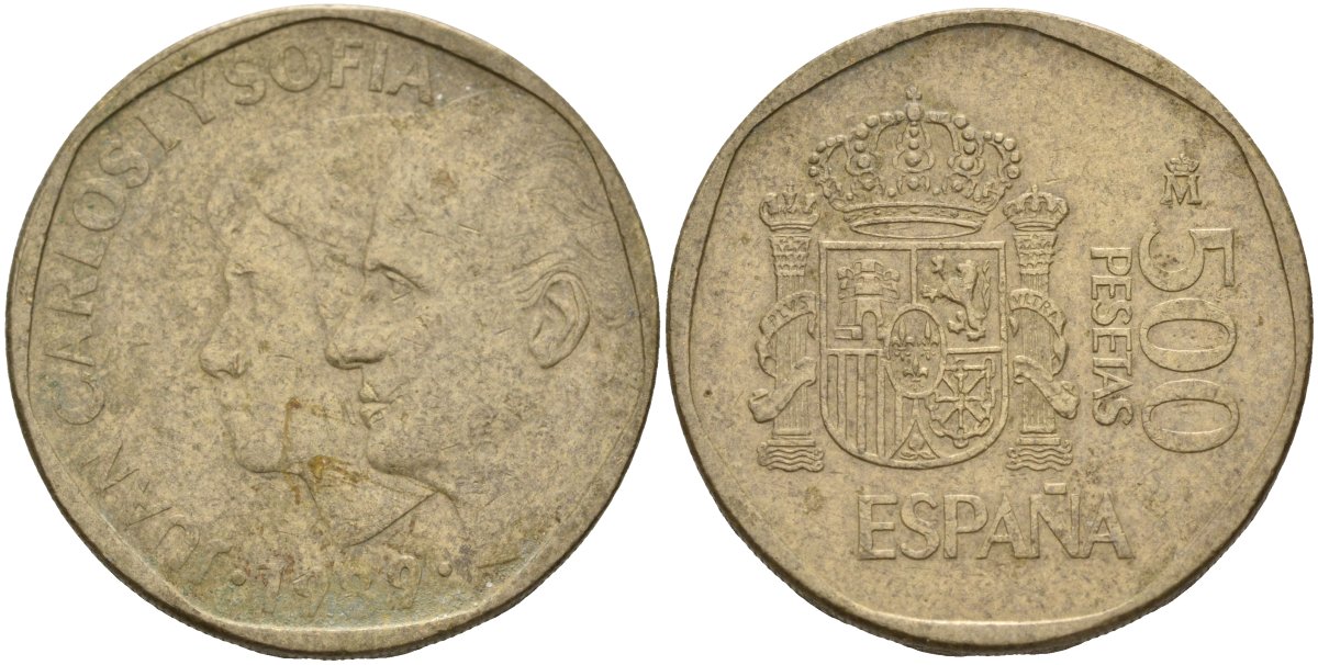 Испания 500 песет 1989 Хуан Карлос I (1975-2014) и София KM 831 алюминиевая бронза 4144-614