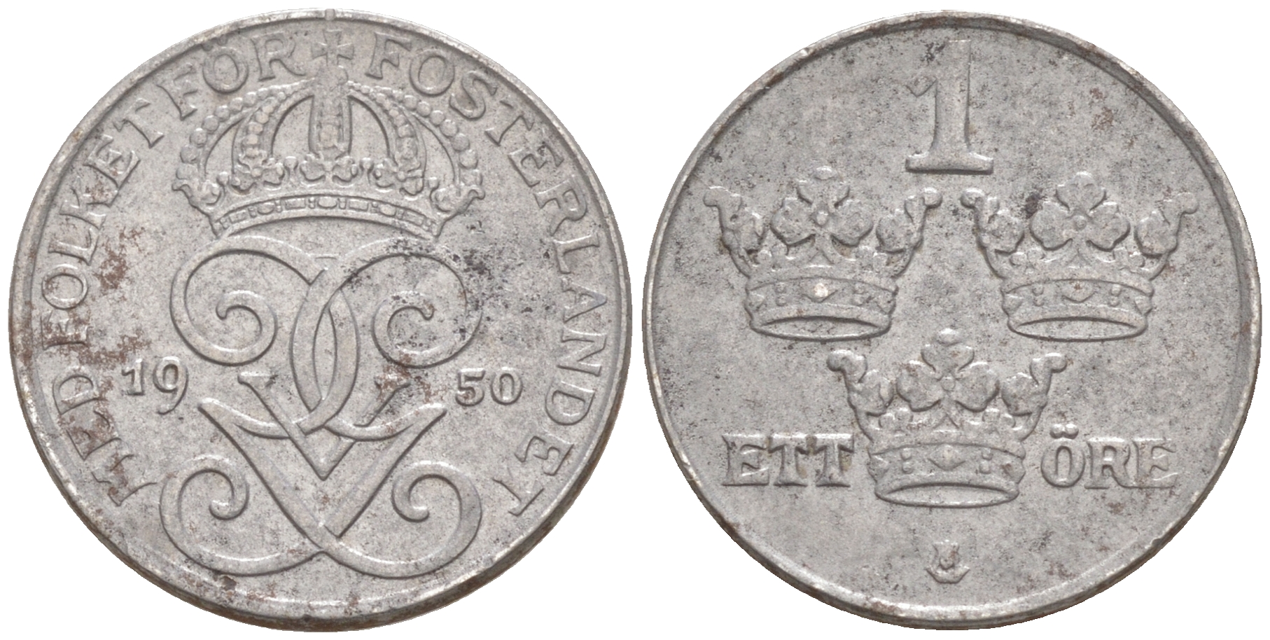 Швеция 1 эре 1950 Густав V (1907-1950) KM 810 железо UNC 187-766