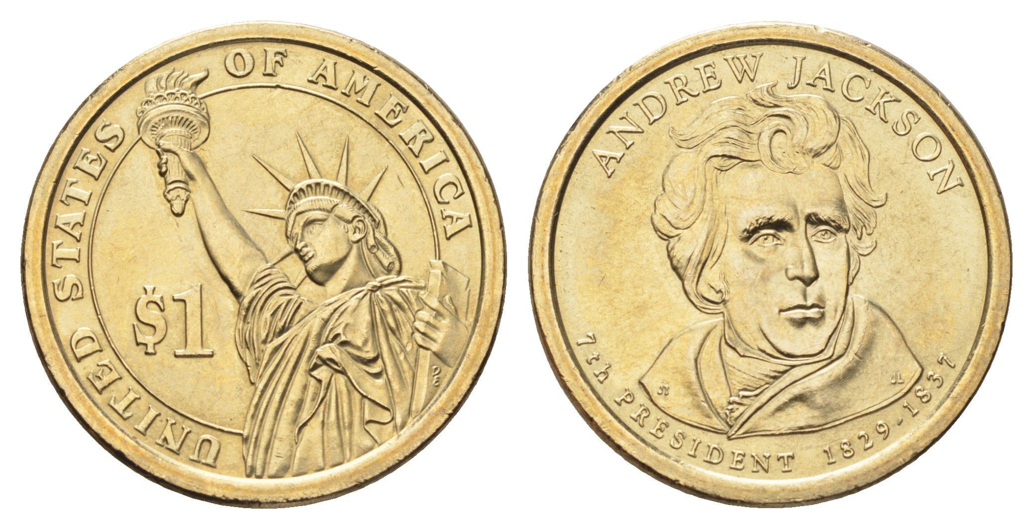 США 1 доллар 2008 P, Президент США - Эндрю Джексон (1829-1837) KM 428 медь с марганцево-латунным покрытием UNC 4704-214