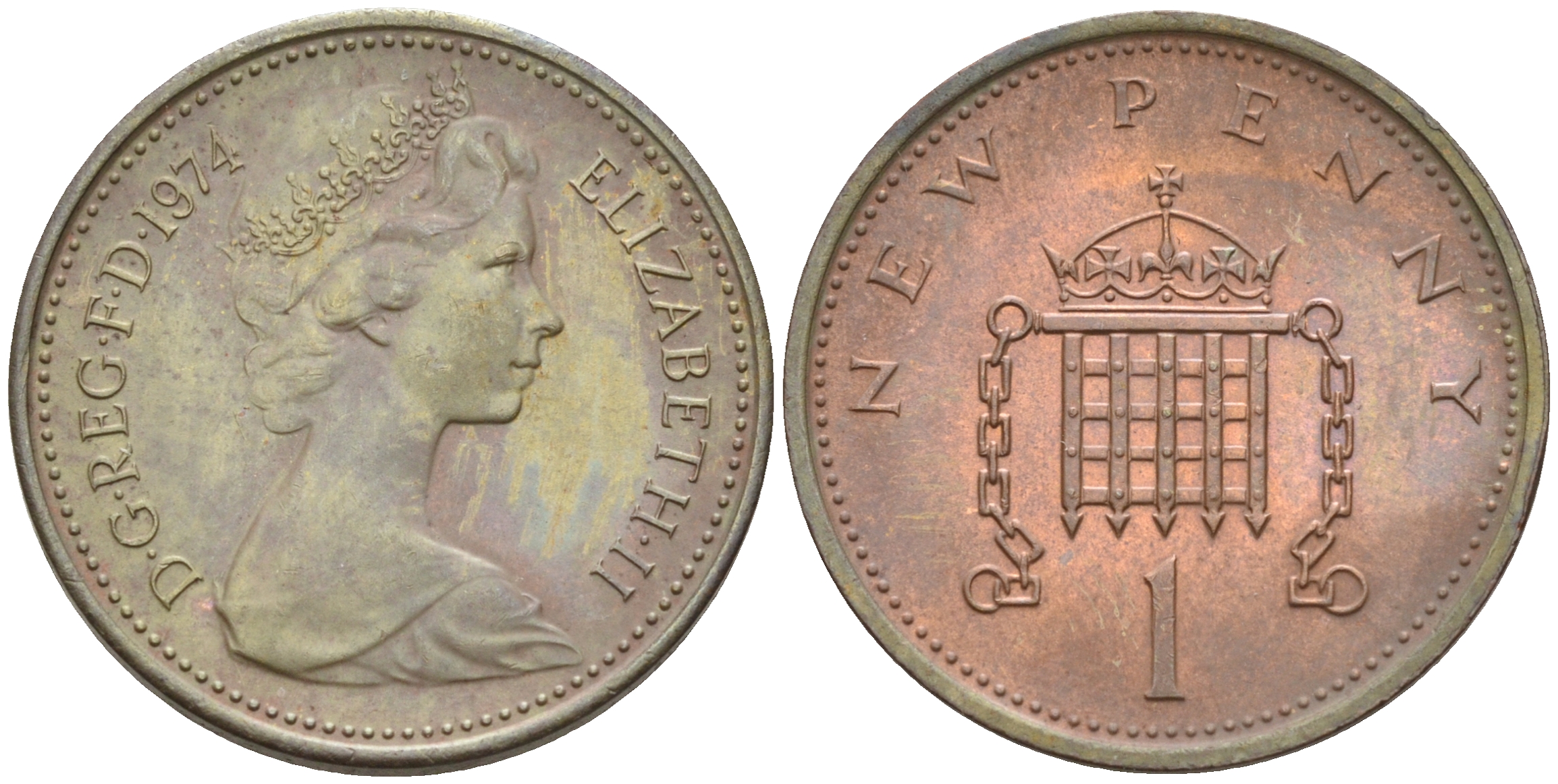 Великобритания 1 пенни 1974 Елизавета II (1952-2022) KM 915, Spink 4237 (B1) бронза 4594-112