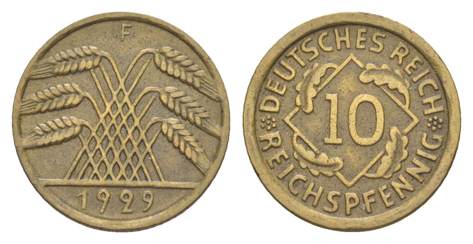 Германия 10 рейхспфеннигов 1929 F KM 40, J. 317 алюминиевая бронза 4549-741