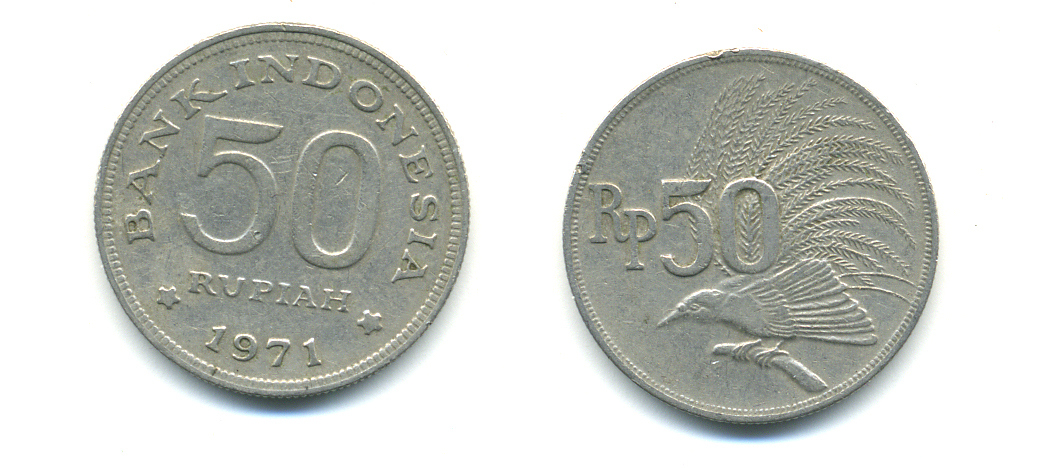 Индонезия 50 рупий 1971 райская птица KM 35 медно-никель 76-926