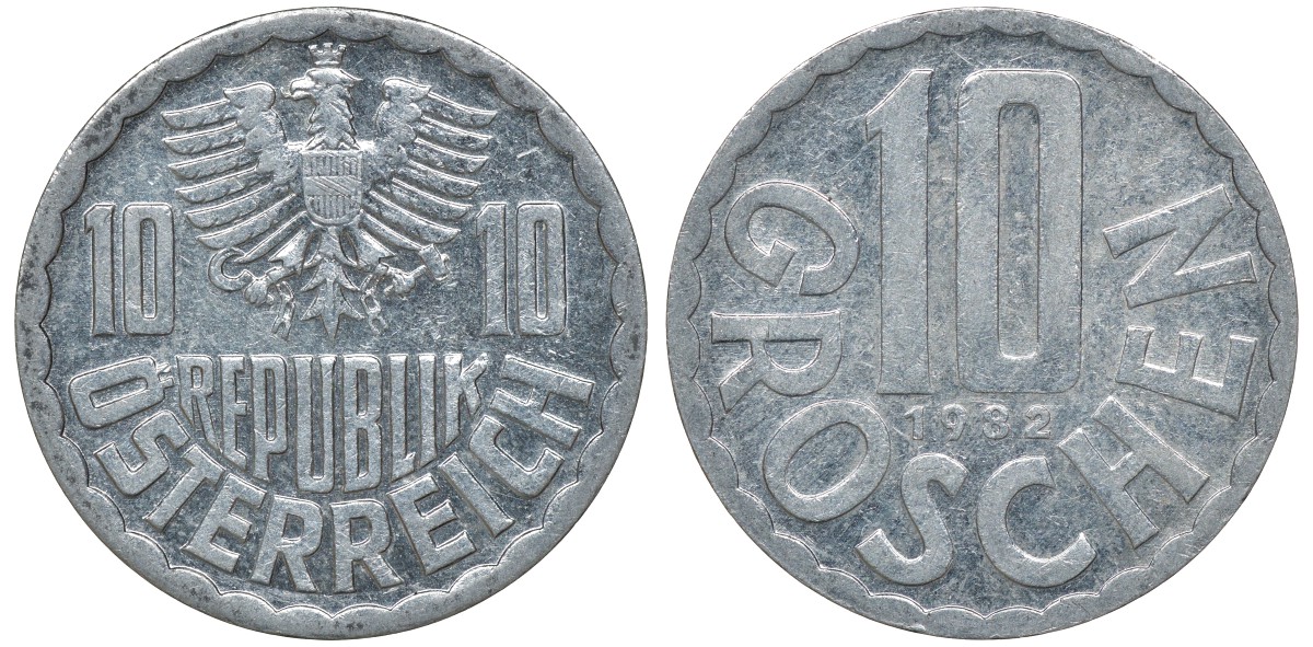 АВСТРИЯ 10 ГРОШЕЙ 1982 KM 2878 алюминий 72-1351