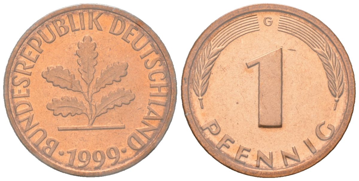 Германия 1 пфенниг 1999 G, в запайке KM 105 сталь плакированная медью BU 4617-949