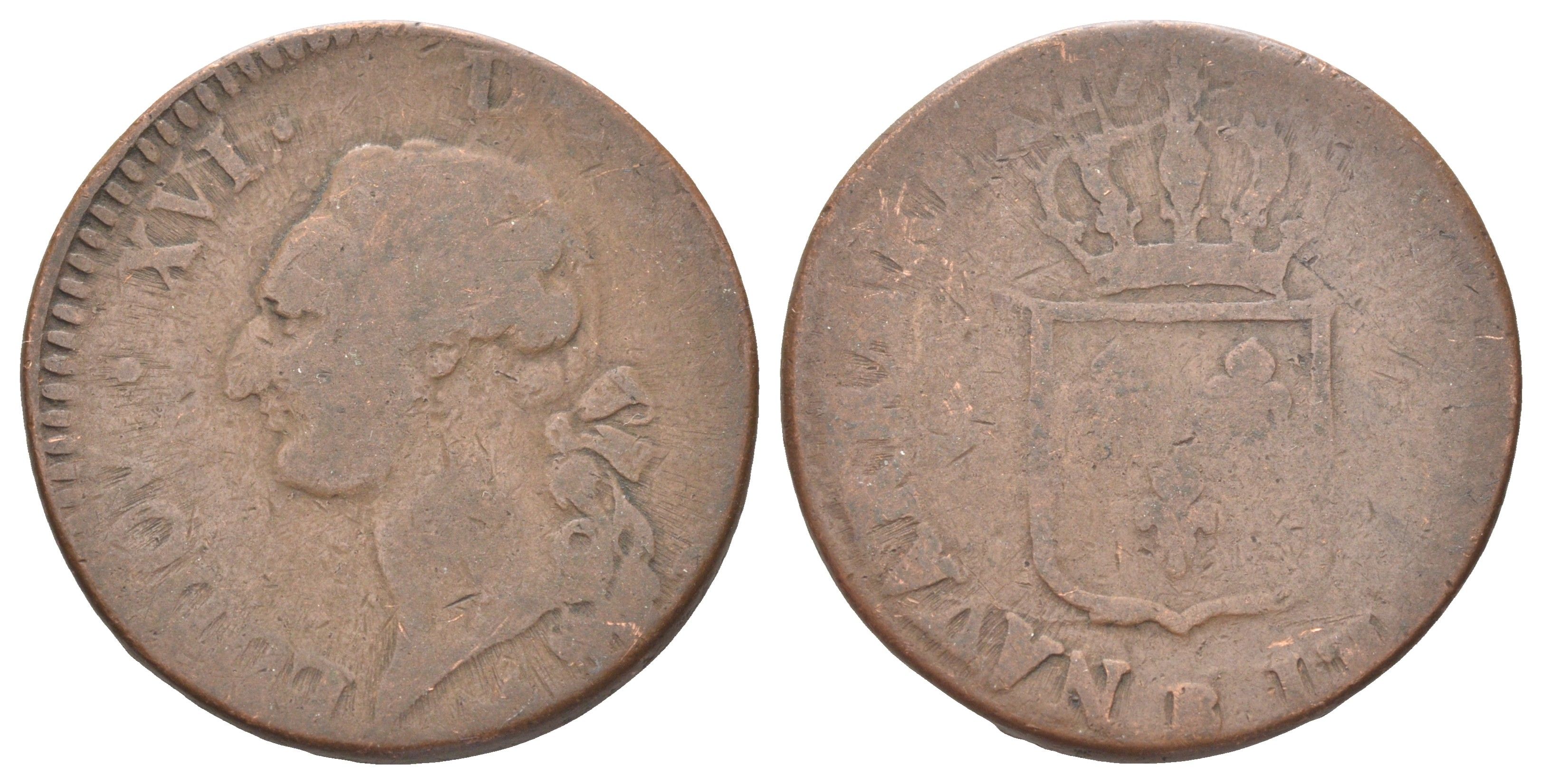 Франция 1 соль 1777-1791 Людовик XVI (1774-1792) KM 578 медь 4707-722