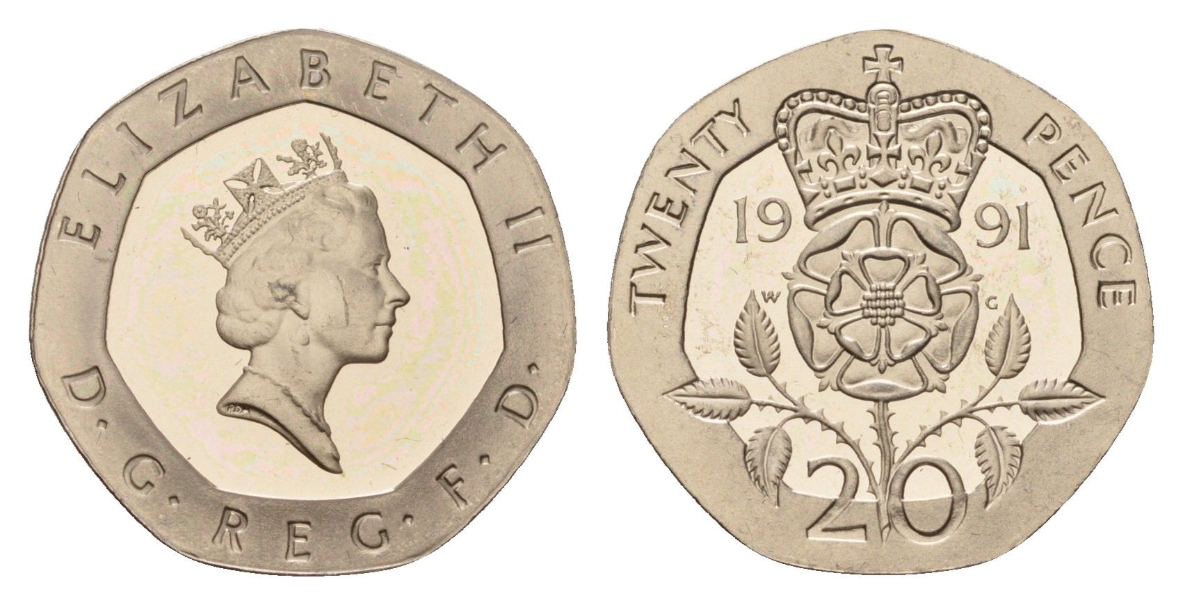 Великобритания 20 пенсов 1991 Елизавета II (1952-2022) KM 939, Spink G2 медно-никель PROOF 1529-525
