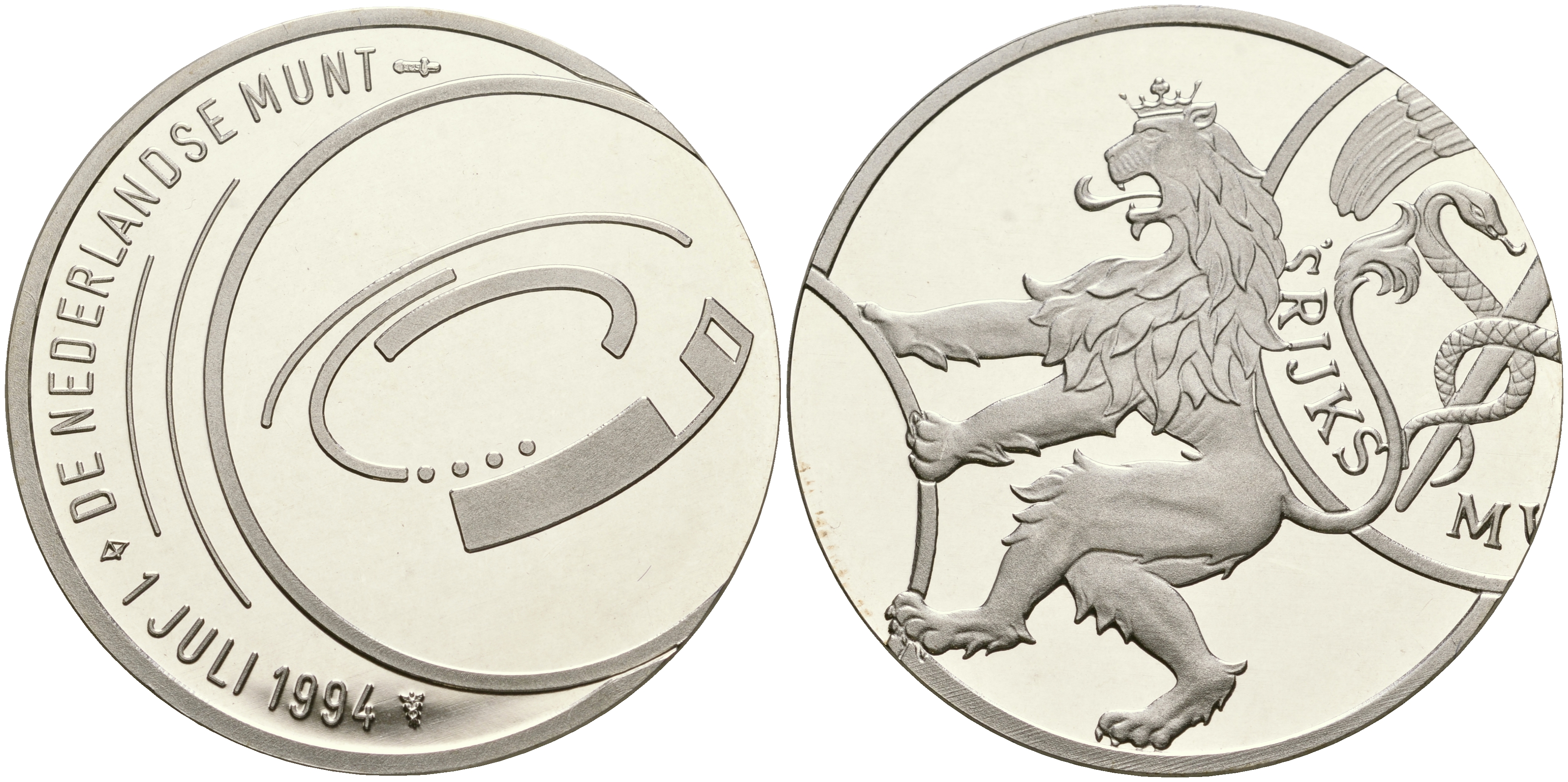 Нидерланды медаль 1994 монетный двор, 33 мм, 18 гр серебро PROOF 1-5-2-16