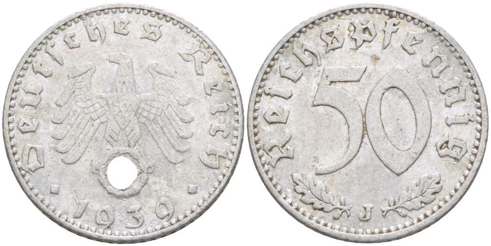 Германия 50 рейхспфеннигов 1939 J KM 96, J. 372 алюминий 210-557